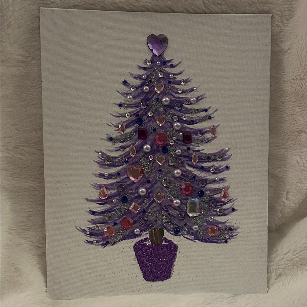 Purple Gem Christmas Tree Canvas Art (handmade)
